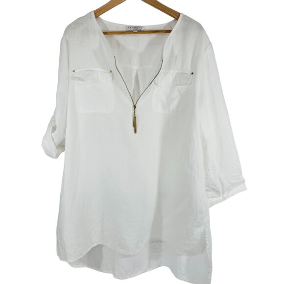 Company Ellen Tracy 100% Linen Womens XL White Tunic Top Gold Zipper Detail - Picture 3 of 14